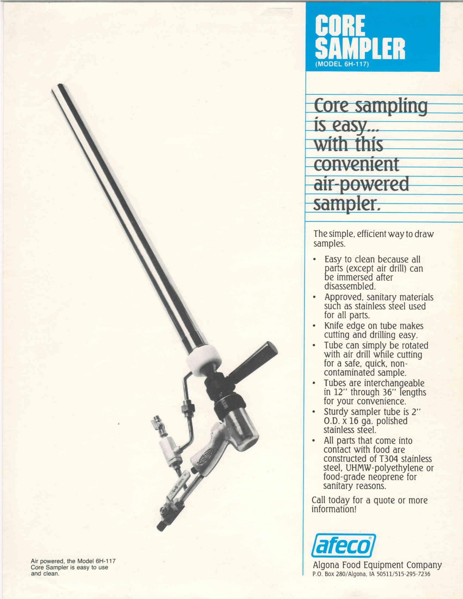 Afeco 6H-117 Core Sampler Brochure | M&M Equipment Corp
