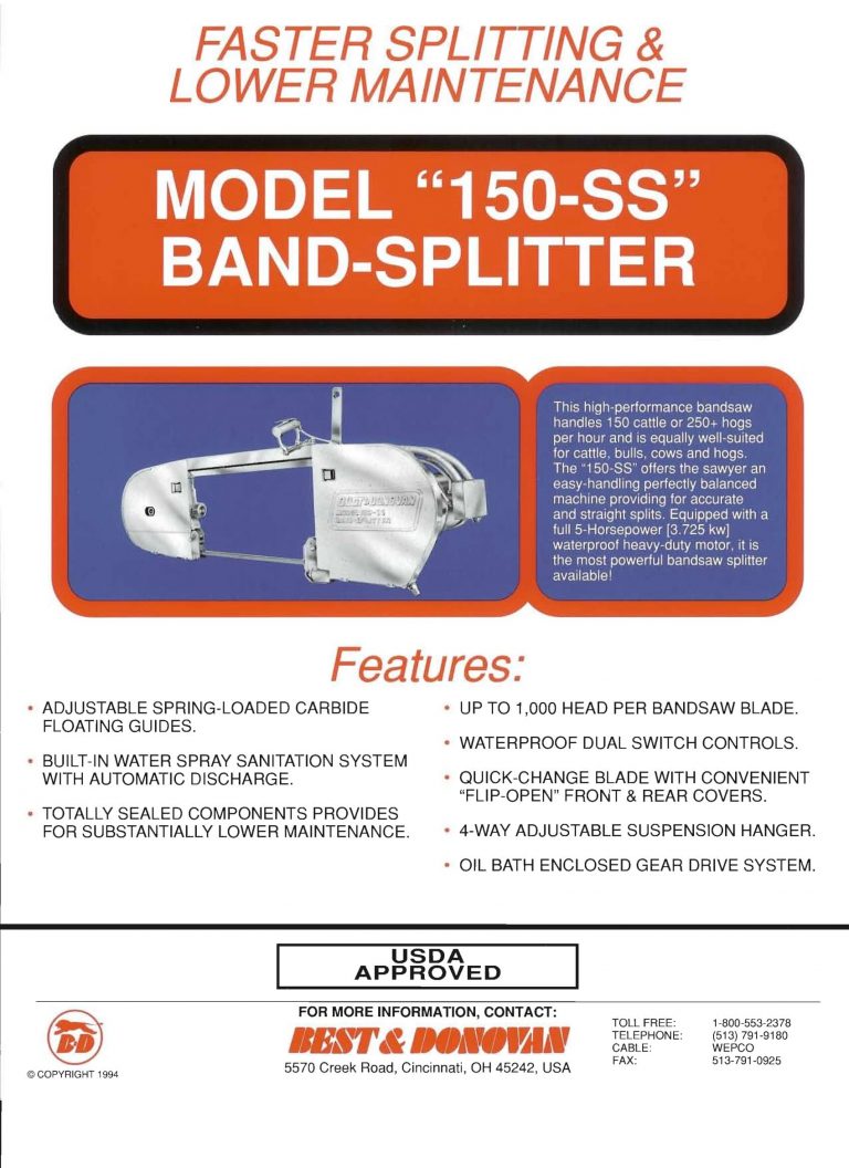 Best And Donovan 150-SS Band-Splitter Brochure