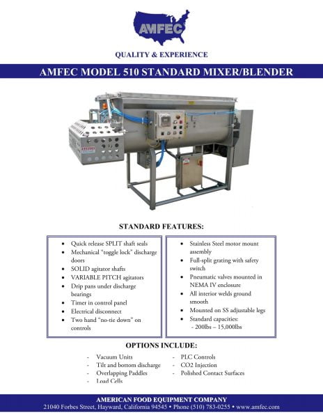 AMFEC 510 Standard Mixer/Blender Brochure | M&M Equipment Corp