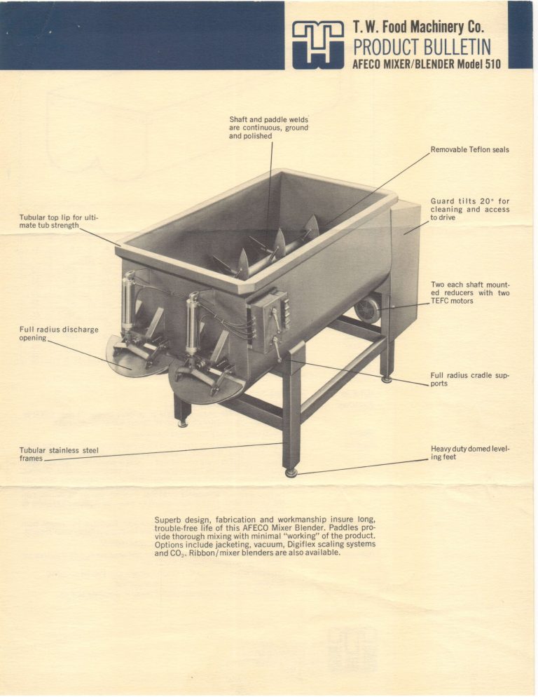 T.W. Food Machinery 510 Afeco Mixer/Blender Brochure