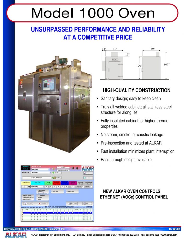 Alkar 1000 Oven Brochure