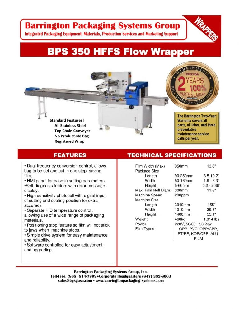 Barrington BPS 350 HFFS Flow Wrapper Brochure