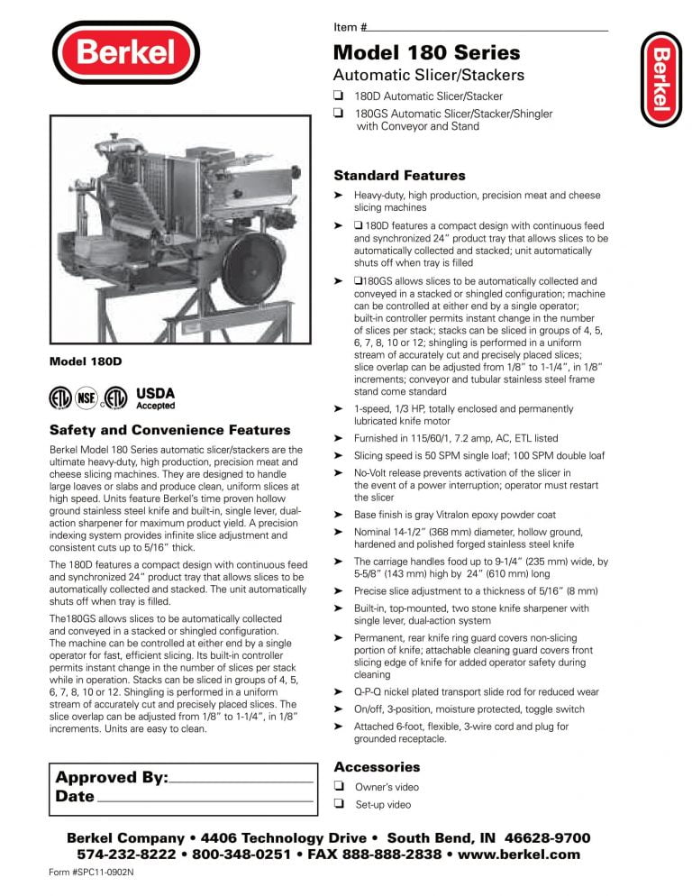 Berkel 180 Series Automatic Slicer/Stackers Brochure