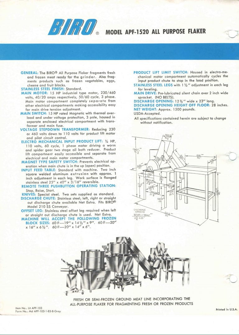 Biro APF-1520 All Purpose Flaker Brochure