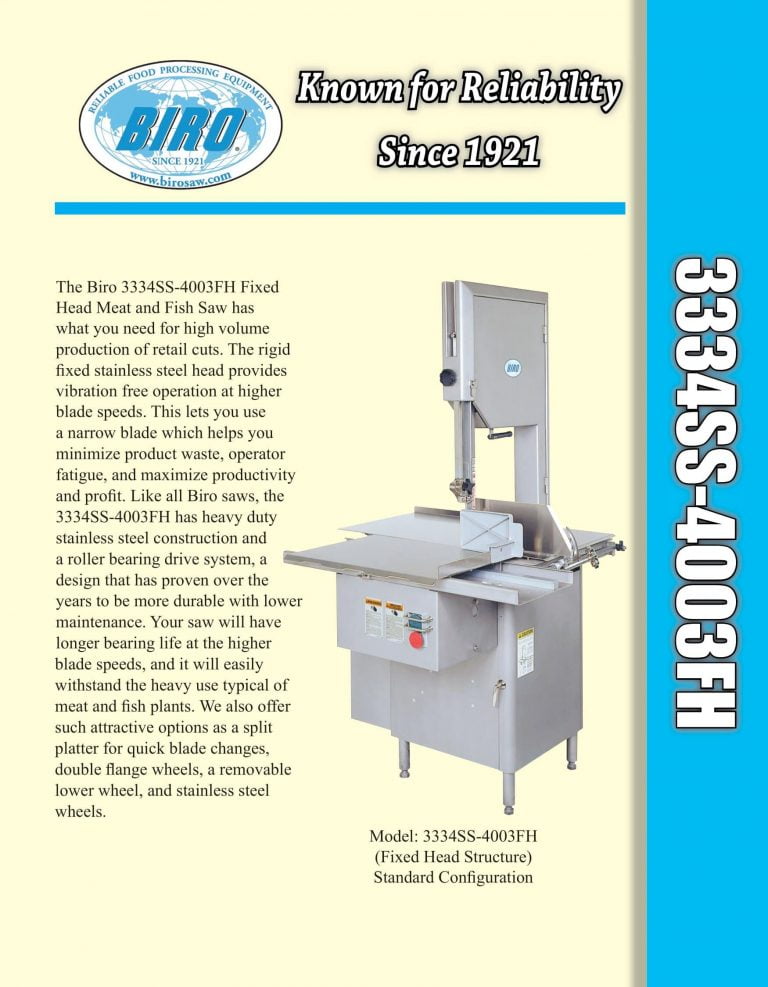 Biro 3334SS-4003FH Meat And Fish Saw Brochure