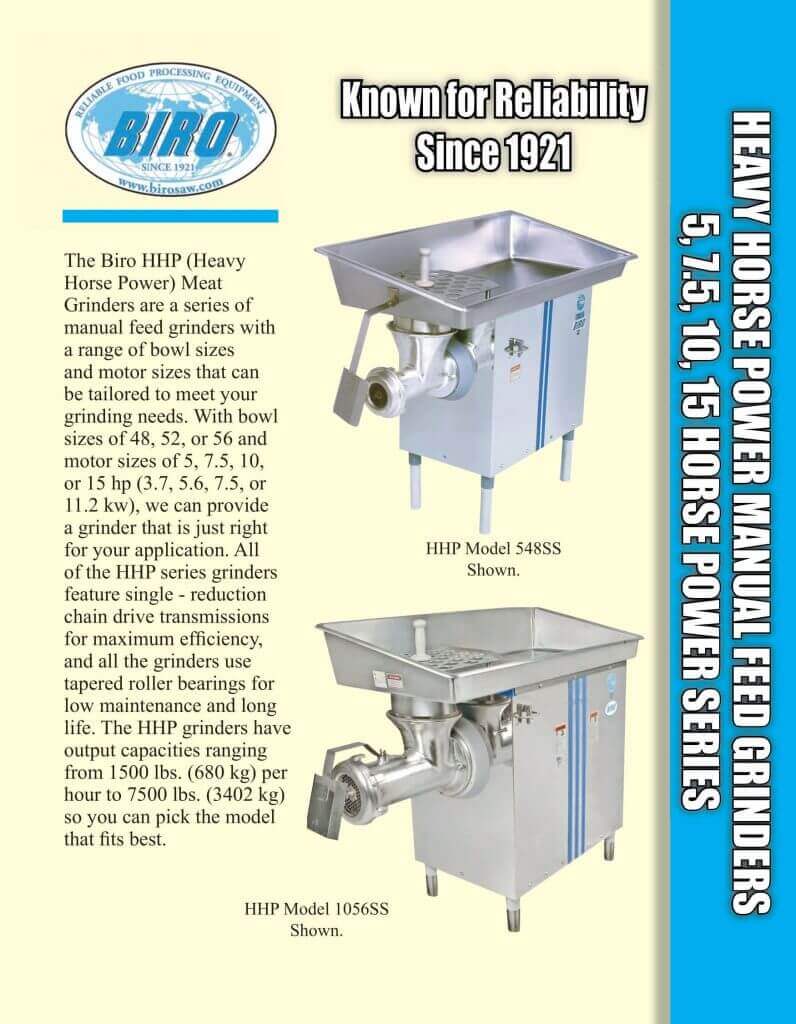 Biro 548SS and 1056SS HHP Grinders Brochure M&M Equipment Corp