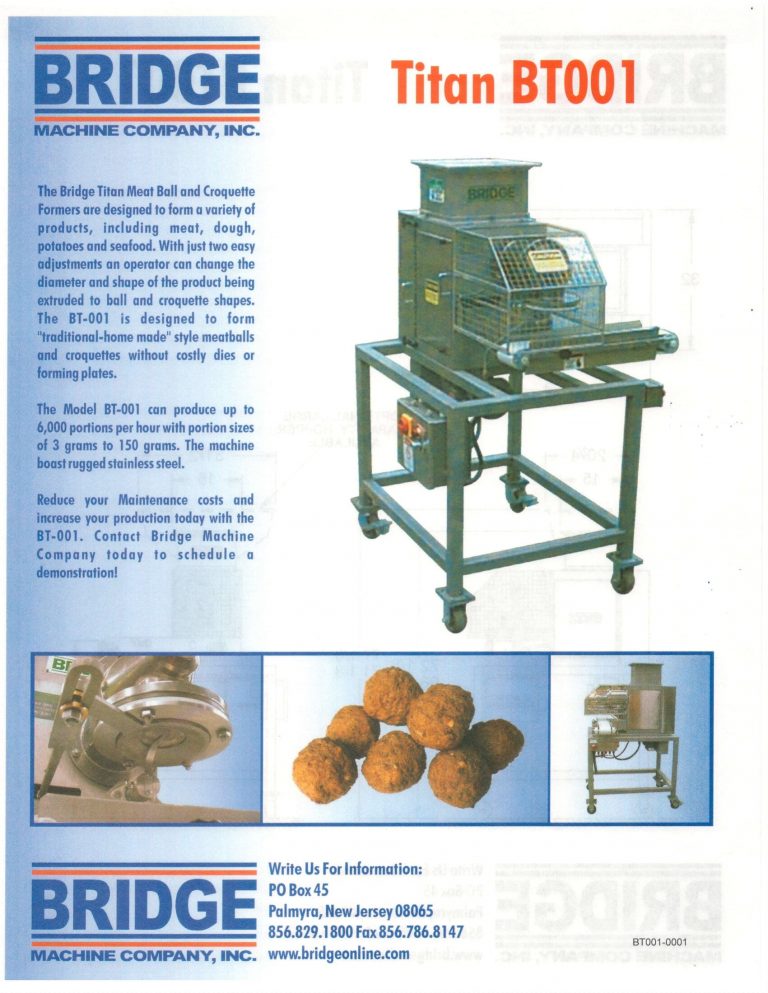 Bridge Titan BT001 Meatball And Croquette Formers Brochure