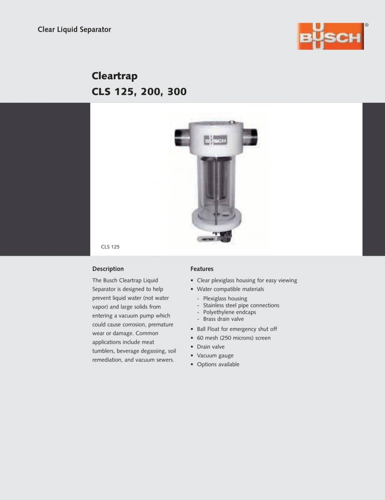 Busch CLS 125/200/300 Cleartrap Brochure
