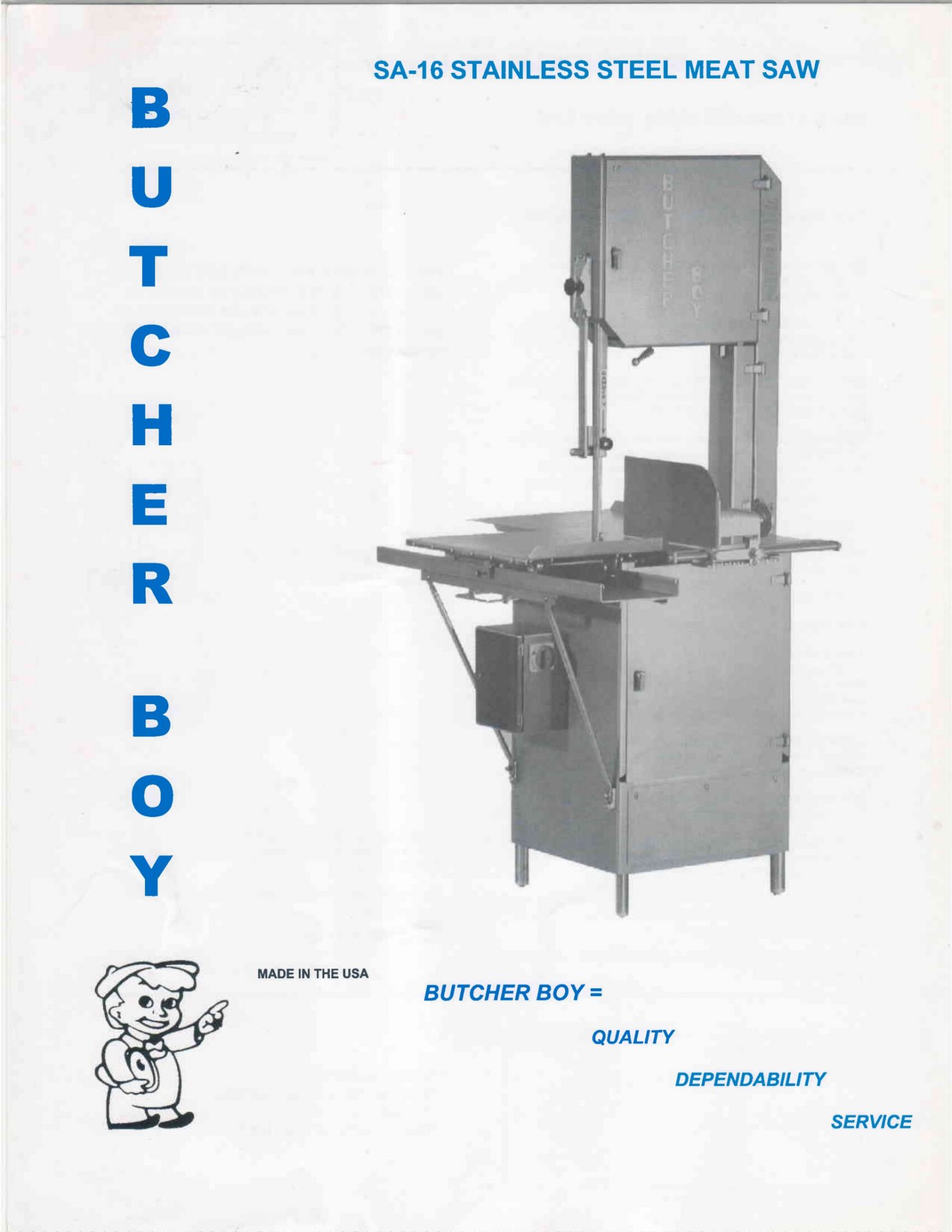 Butcher Boy SA16 Stainless Steel Meat Saw Brochure M&M Equipment Corp
