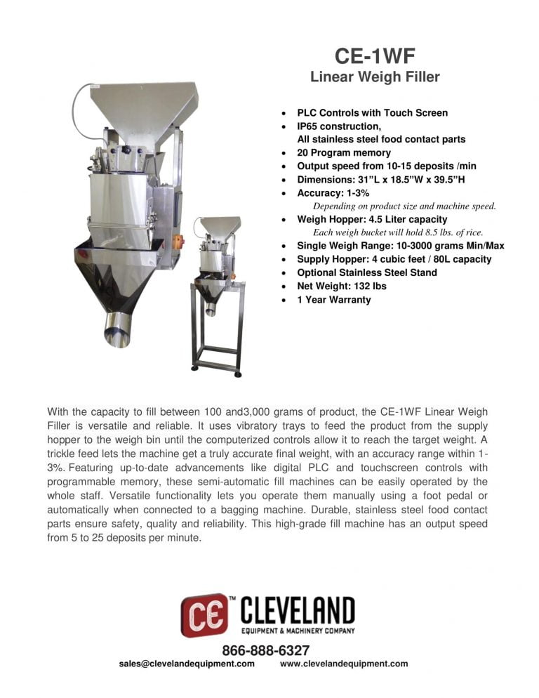 Cleveland CE-1WF Linear Weigh Filler Brochure