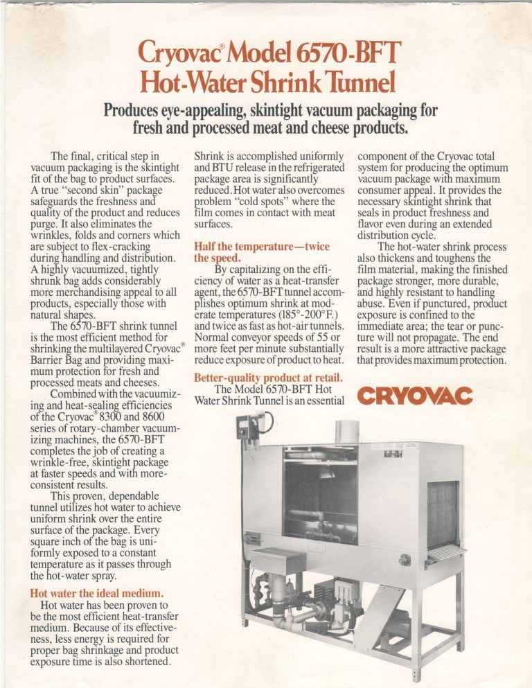 Cryovac 6570-BFT Hot Water Shrink Tunnel Brochure