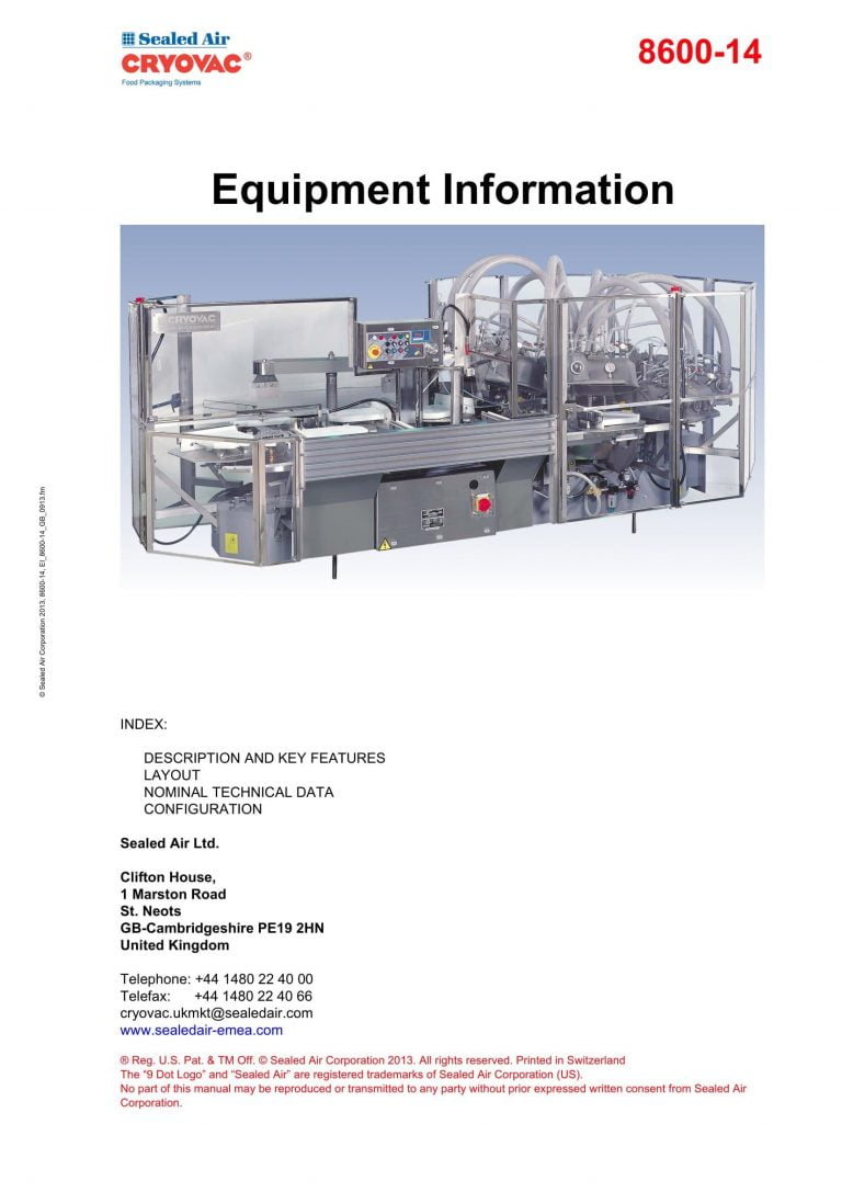 Cryovac 8600-14 Vacuum Packaging Machine Brochure