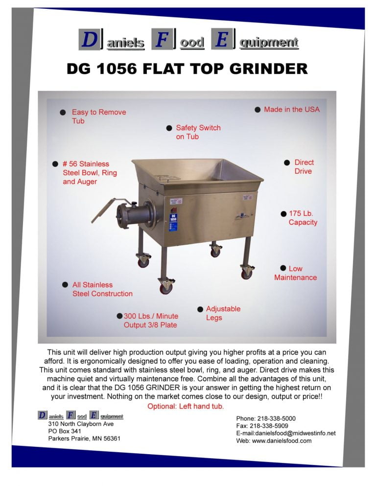 Daniels Food Equipment DG 1056 Flat Top Grinder Brochure