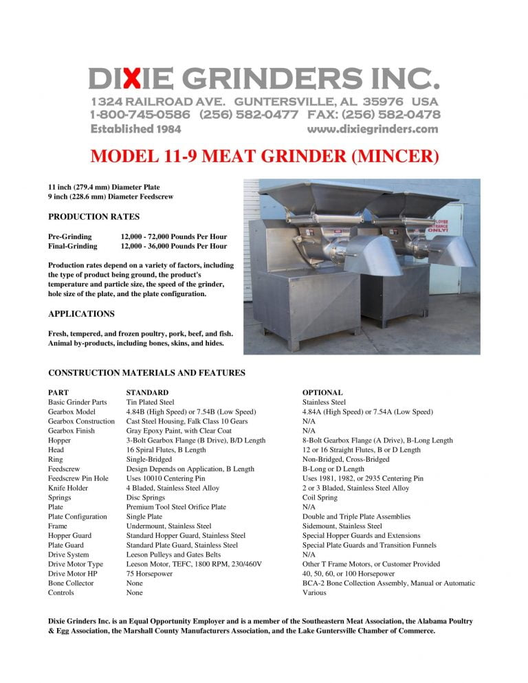 Dixi Grinders 11-9 Meat Grinder Mincer Brochure