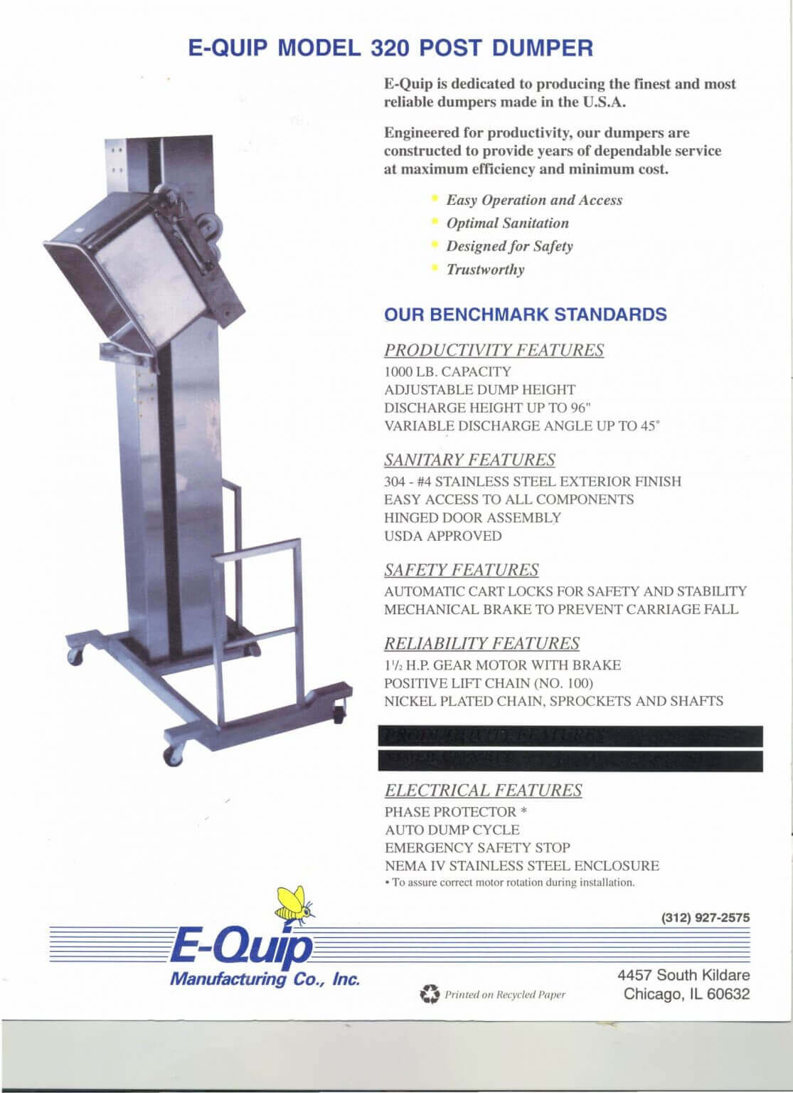 EQuip 320 Post Dumper Brochure M&M Equipment Corp