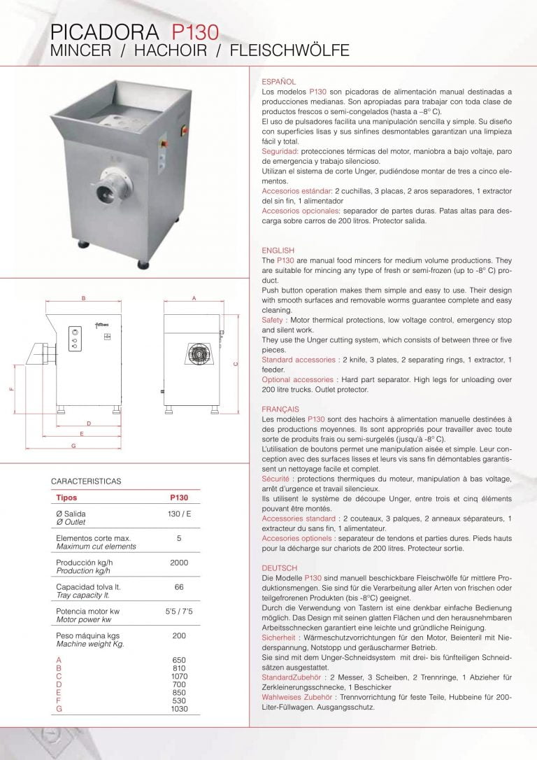 Fatosa P130 Mincer Brochure