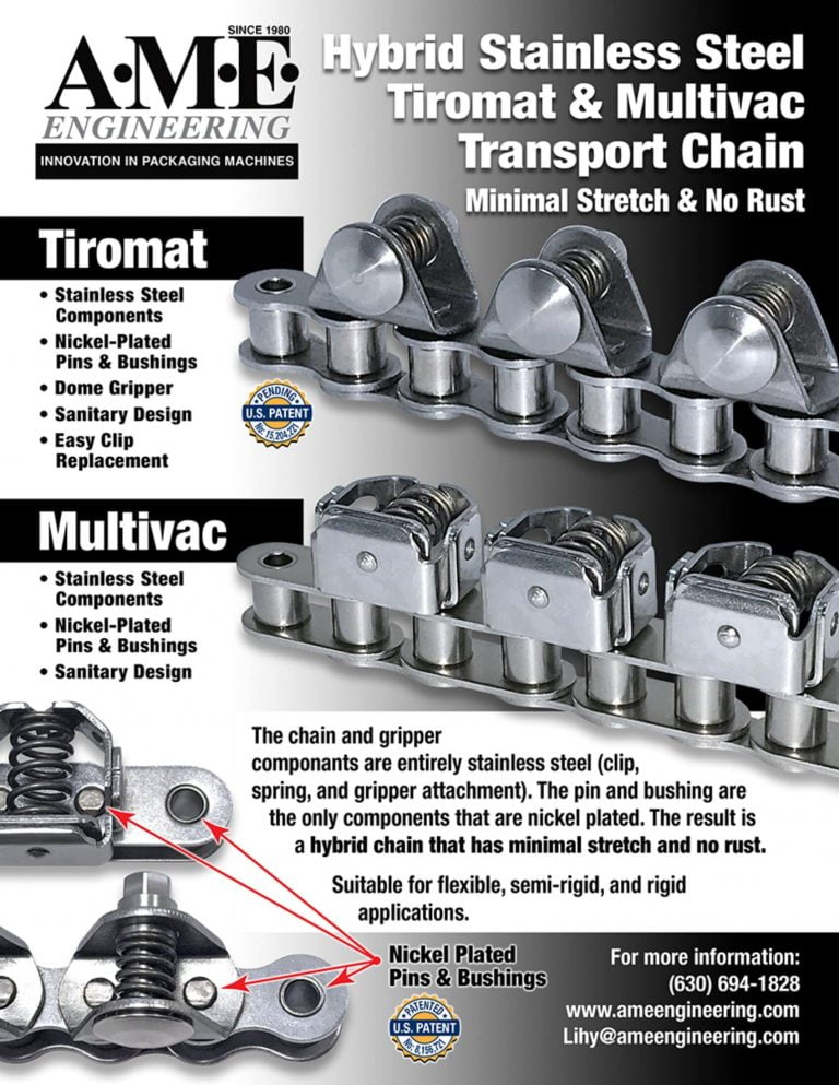 AME Engineering Hybrid Stainless Steel Tiromat and Multivac Transport Chain Brochure