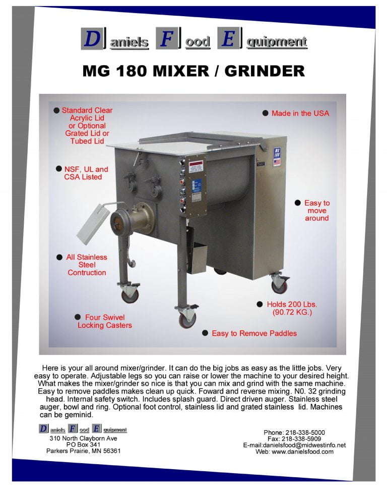 Daniels Food Equipment MG 180 Mixer/Grinder Brochure