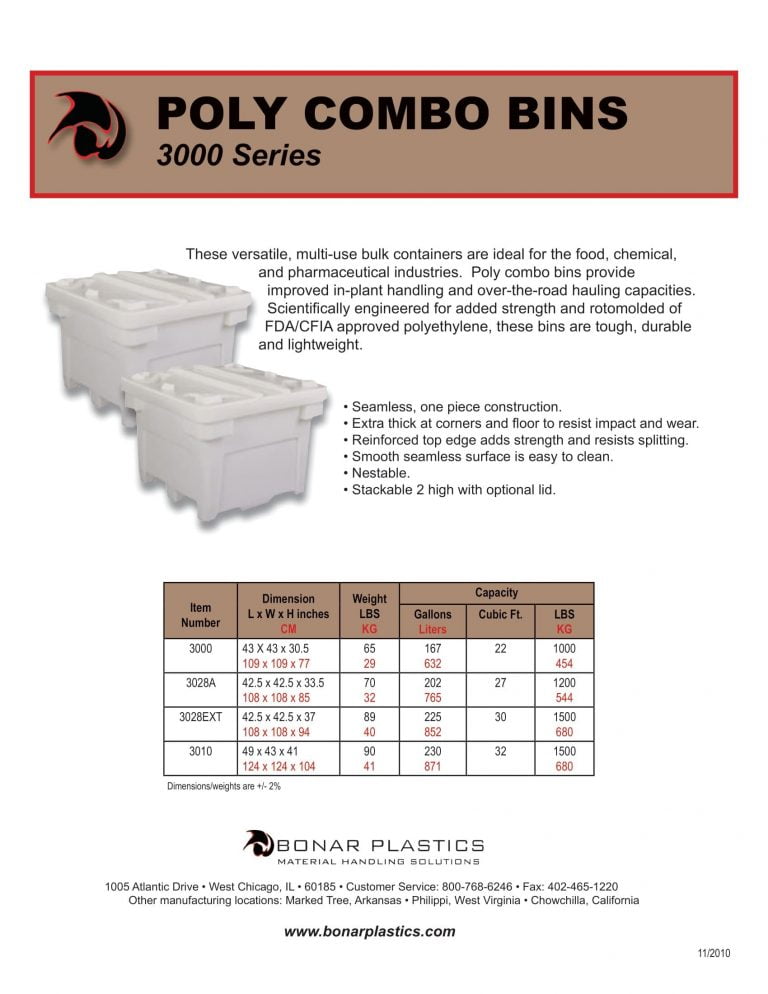 Bonar Plastic 3000 Poly Combo Bins Brochure