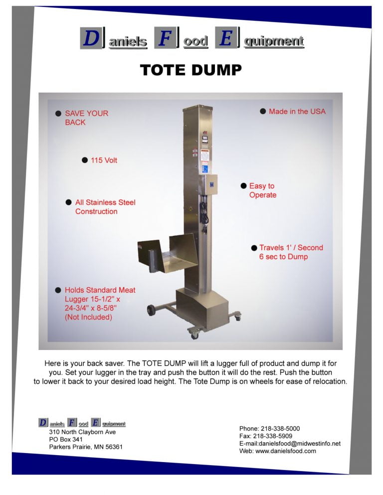 Daniels Food Equipment Tote Dump Brochure
