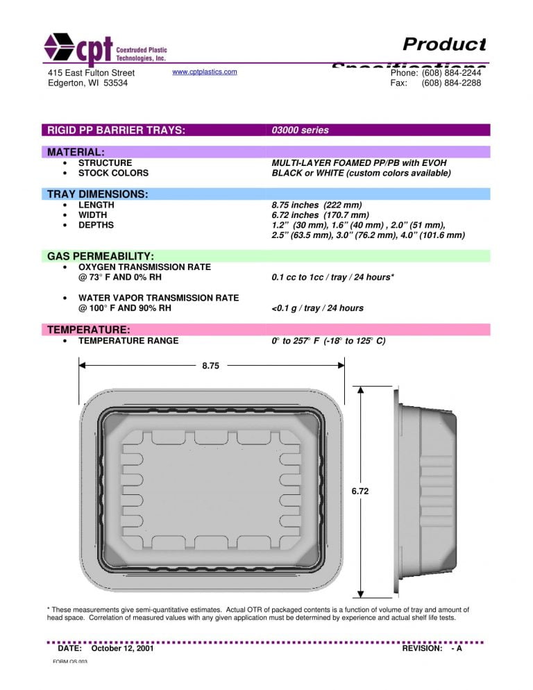 CPT Plastics 03000 Series Rigid PP Barrier Trays Brochure