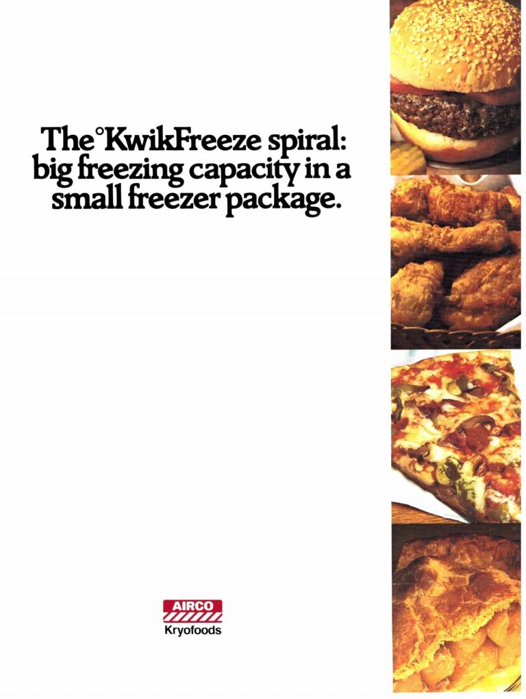 Airco Kryofoods KF Series KwickFreeze Food Freezers Brochure