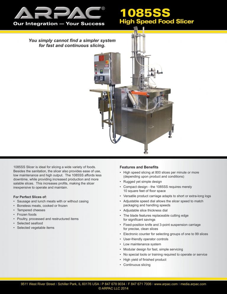 Arpac 1085SS High Speed Food Slicer Brochure