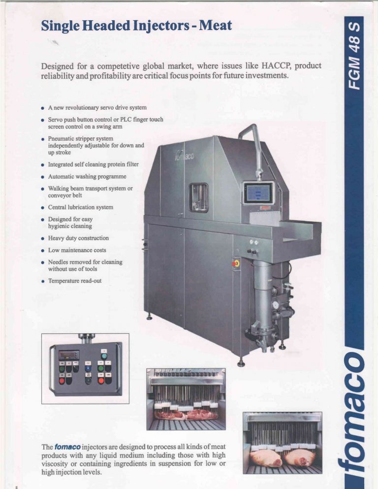 Fomaco FGM 48 S Single Headed Injectors – Meat Brochure