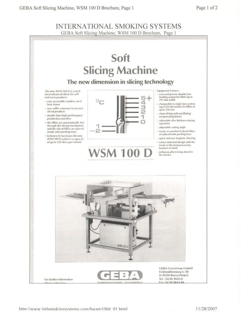 Geba WSM 100 D Soft Slicing Machine Brochure