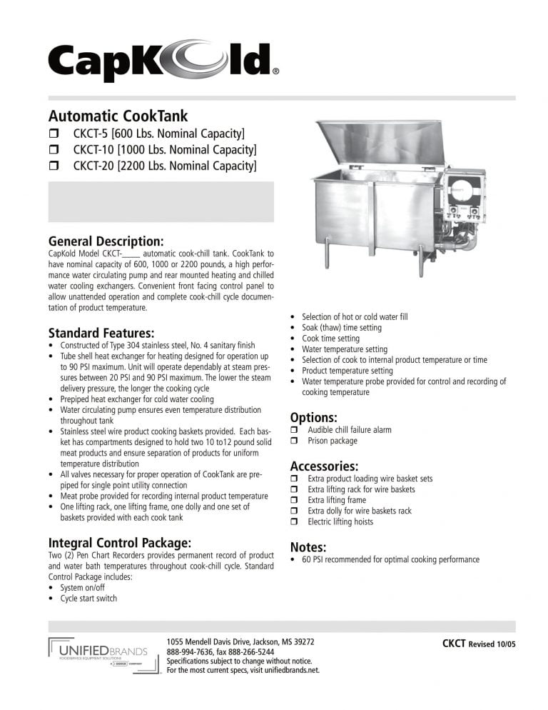 Groen CKCT Series Automatic Cook Tank Brochure