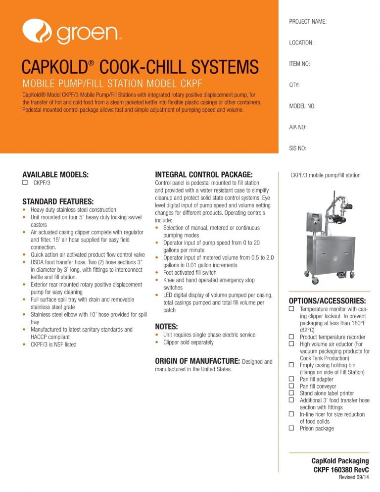 Groen Capkold CKPF Mobile Pump/Fill Station Brochure