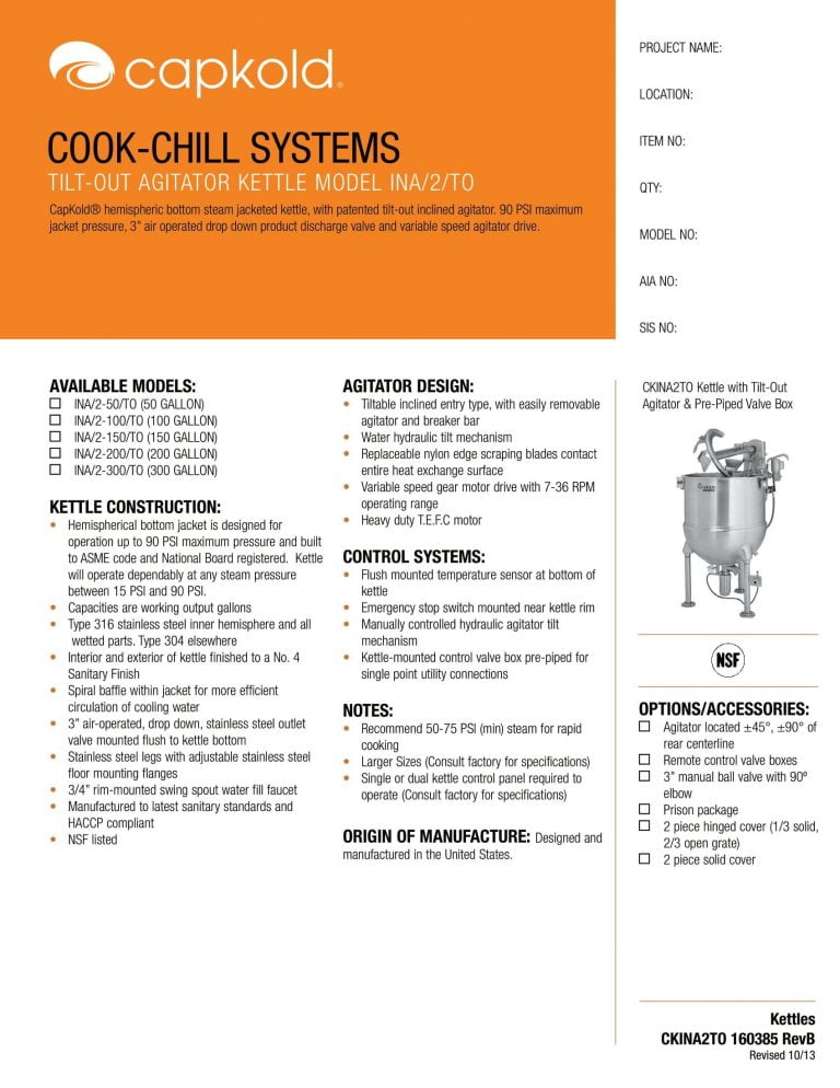 Groen INA/2/TO Tilt-Out Agitator Kettle Brochure