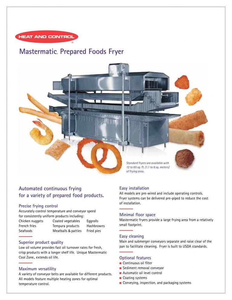 Heat And Control Mastermatic Prepared Foods Fryer Brochure