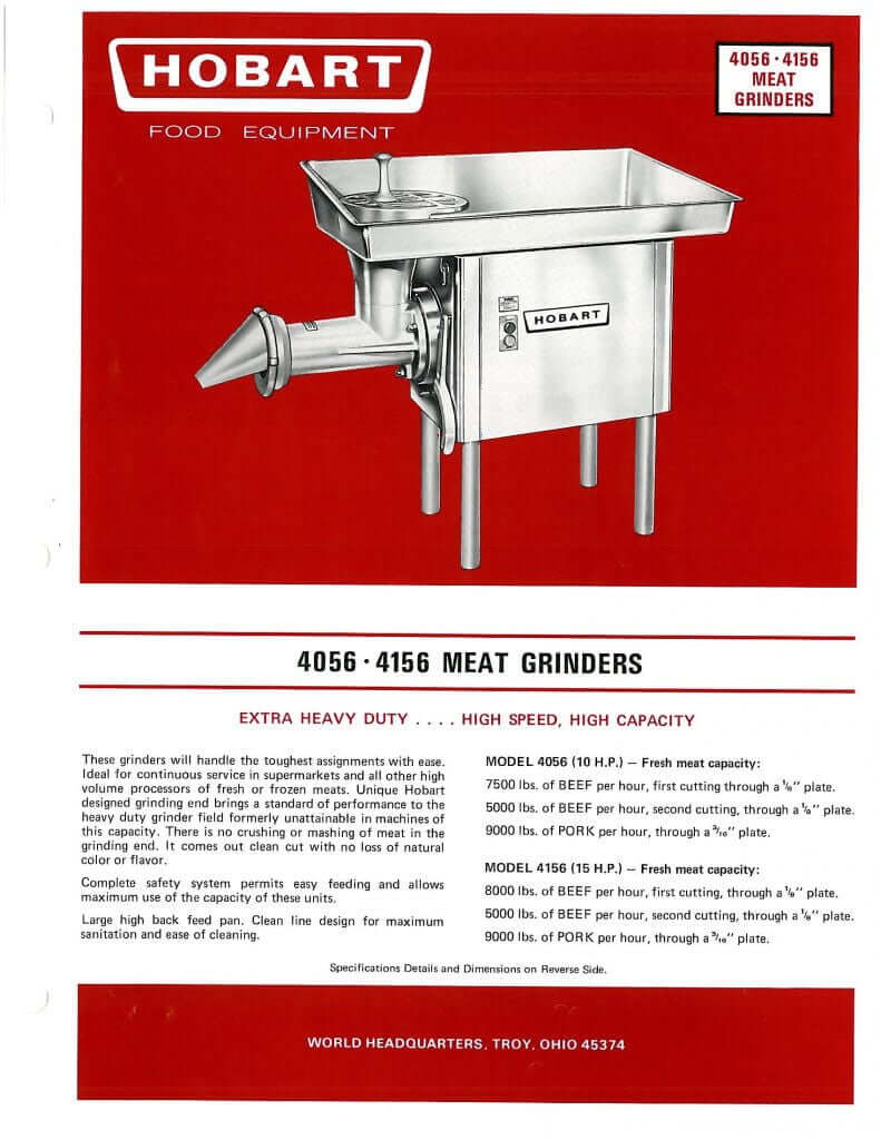 Hobart 40564156 Meat Grinders Brochure M&M Equipment Corp