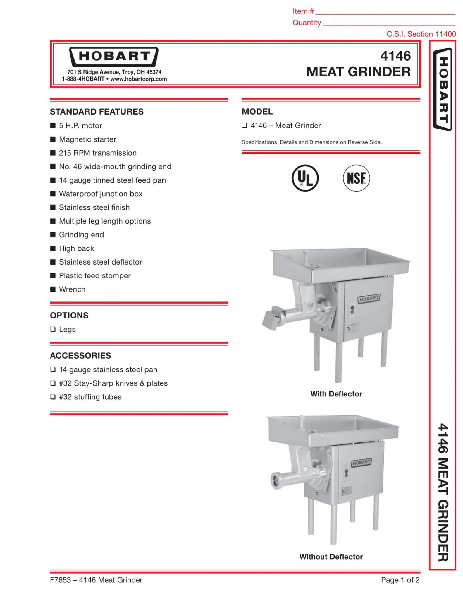 Hobart 4146 Meat Grinder M&M Equipment Corp