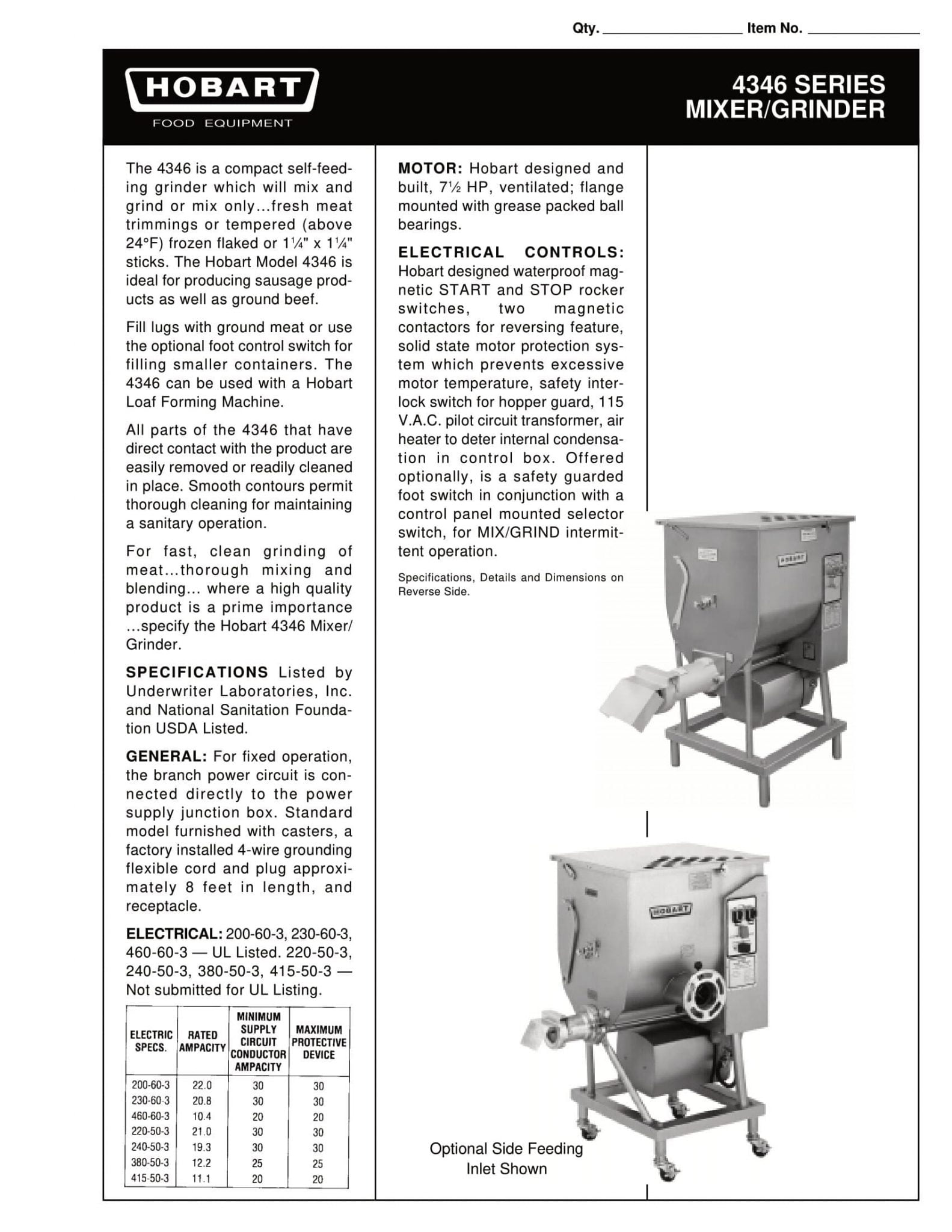 Hobart 4346 Mixer/Grinder Brochure M&M Equipment Corp