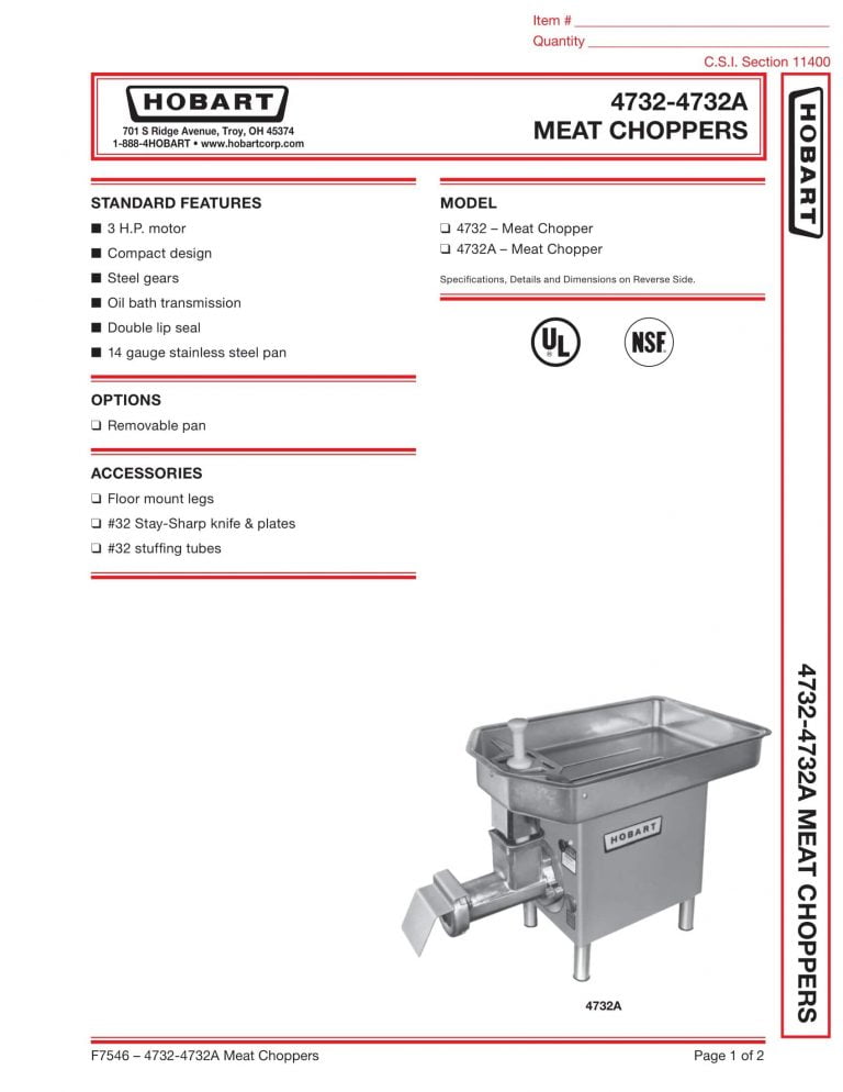 Hobart 4732-4732A Meat Choppers Brochure