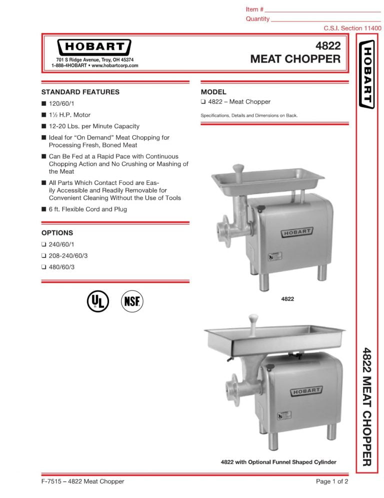 Hobart 4822 Meat Chopper Brochure