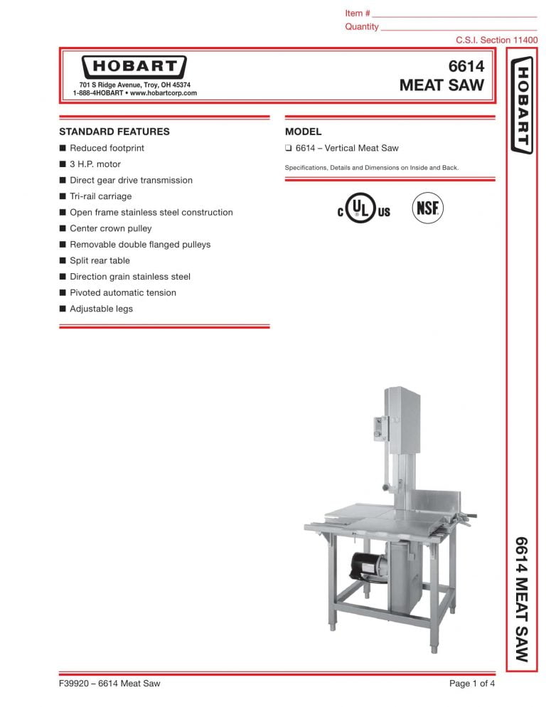 Hobart 6614 Meat Saw Brochure