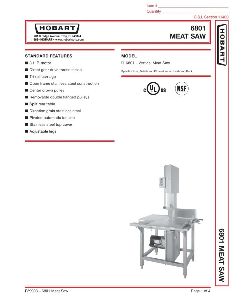 Hobart 6801 Meat Saw Brochure