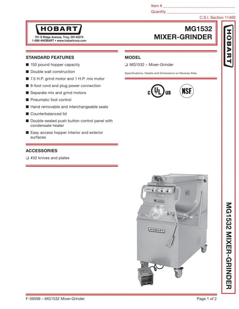 Hobart MG1532 Mixer-Grinder Brochure