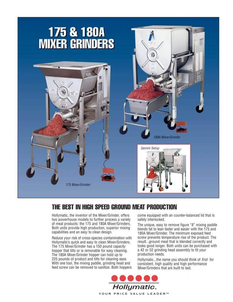 Hollymatic 175 & 180A Mixer Grinders Brochure M&M Equipment Corp