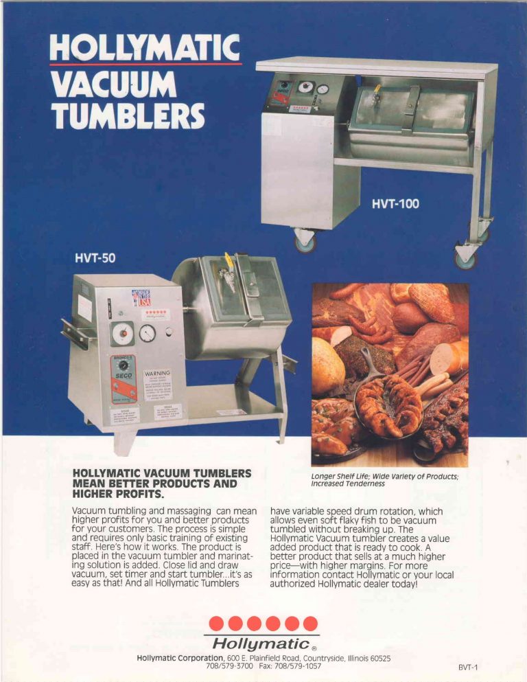 Hollymatic HVT-50/HVT-100 Vacuum Tumblers Brochure