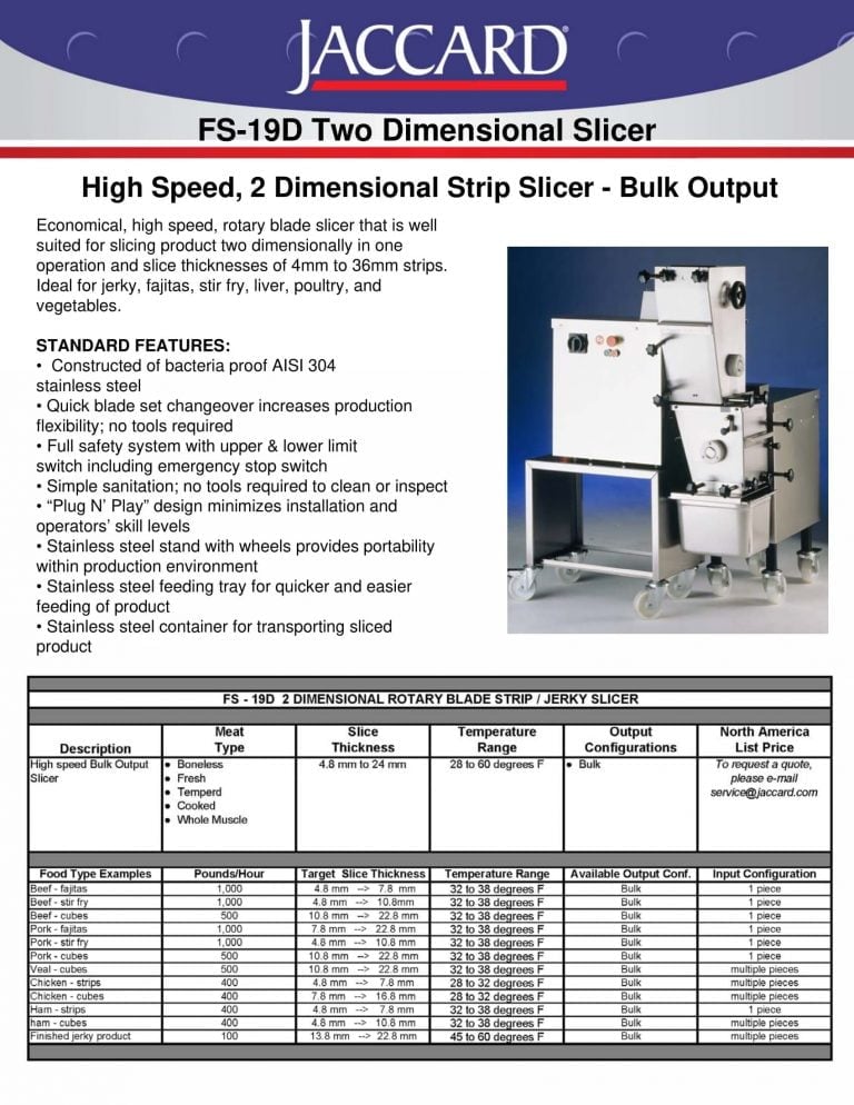 Jaccard FS-19D Two Dimensional Slicer Brochure