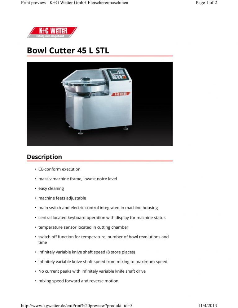 K&G Wetter 45L STL Bowl Cutter Brochure