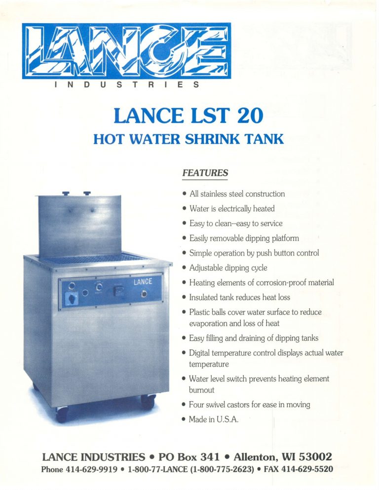 Lance LST 20 Hot Water Shrink Tank Brochure