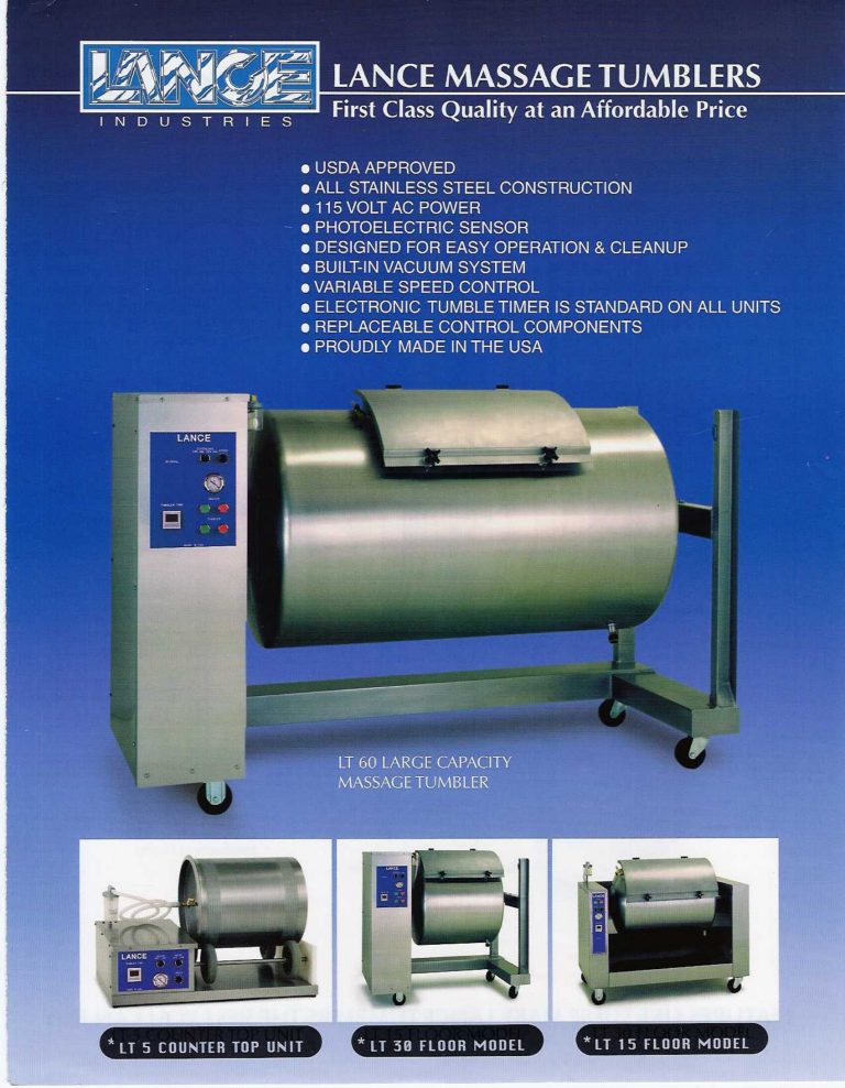 Lance LT 5, LT 15, LT 30 and LT 60 Massage Tumblers Brochure