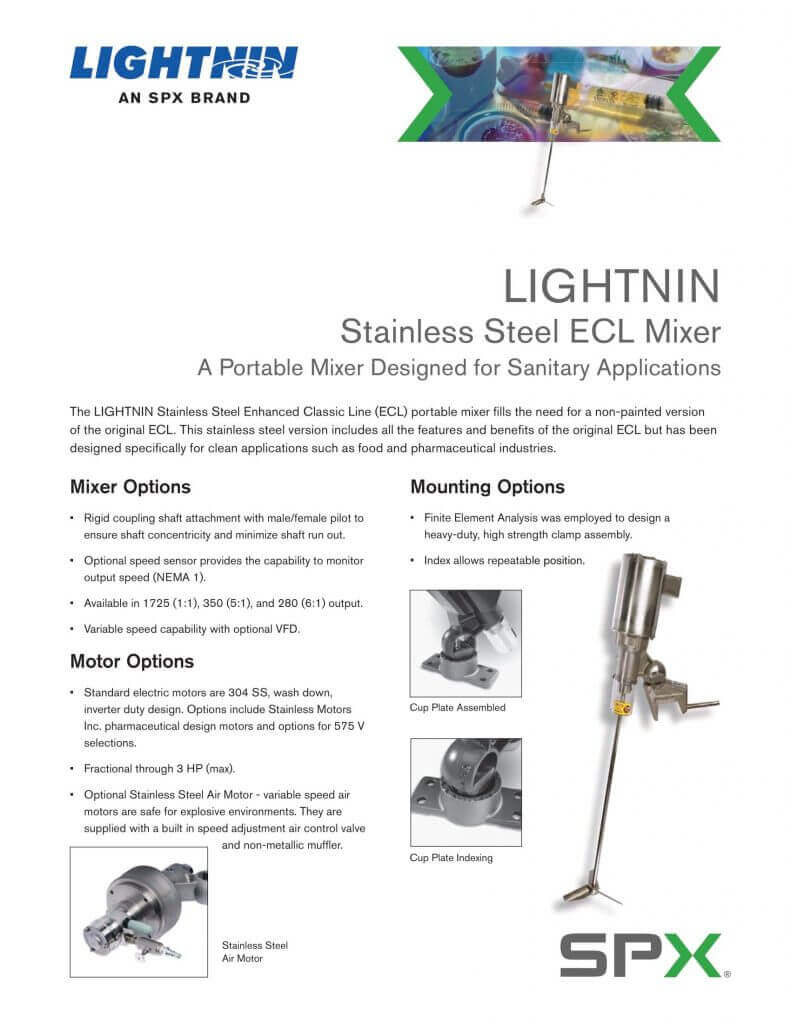 Lightnin Stainless Steel ECL Mixer Brochure M&M Equipment Corp