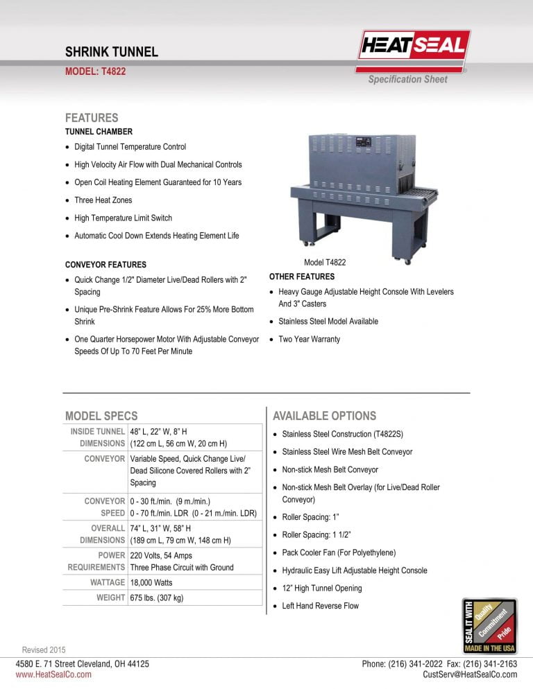 Heat Seal T4822 Shrink Tunnel Brochure