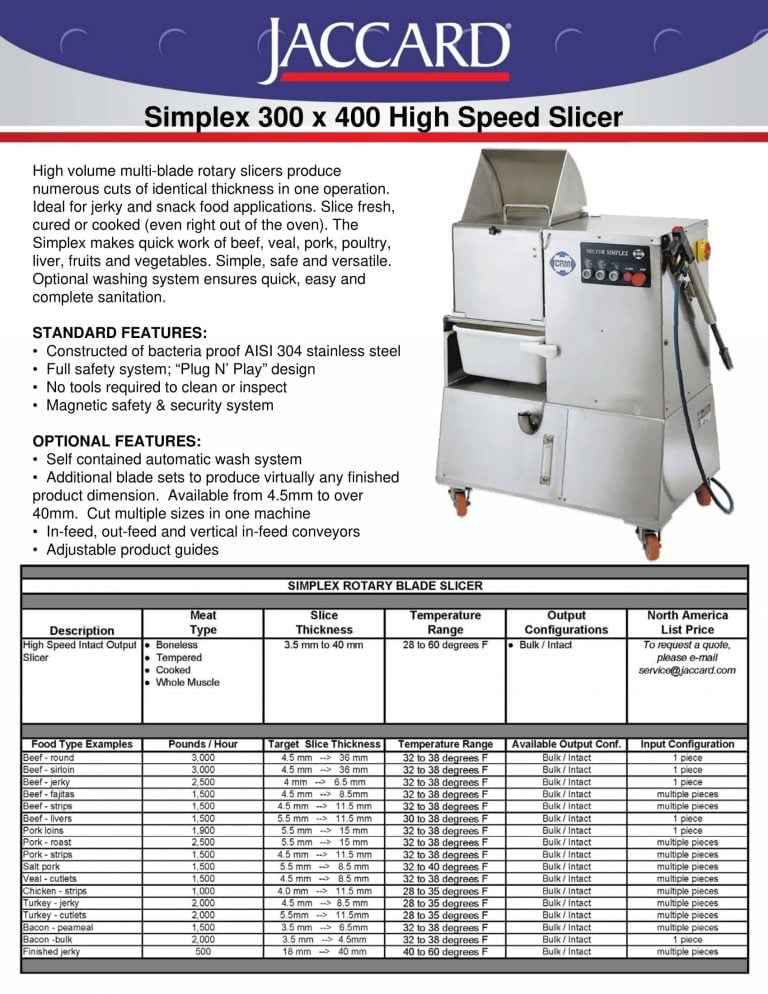 Jaccard Simplex 300×400 High Speed Slicer Brochure